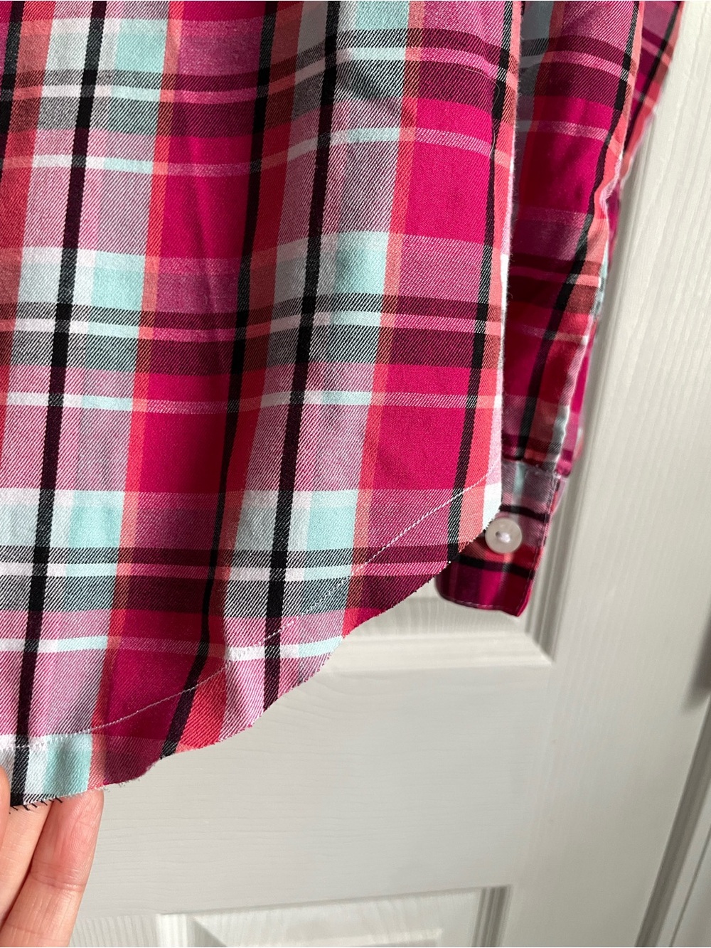 Allison Daley Pink Plaid Ruffle Collar Button-Down Shirt, Size L/XL - Picture 5 of 11